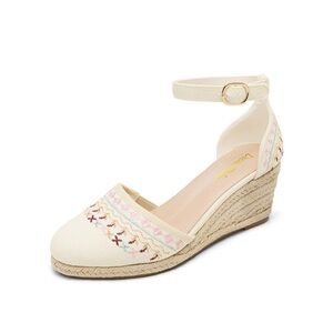 Women's Embroidered Cream Espadrille Wedges